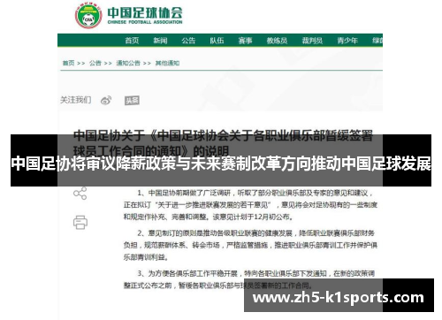 中国足协将审议降薪政策与未来赛制改革方向推动中国足球发展