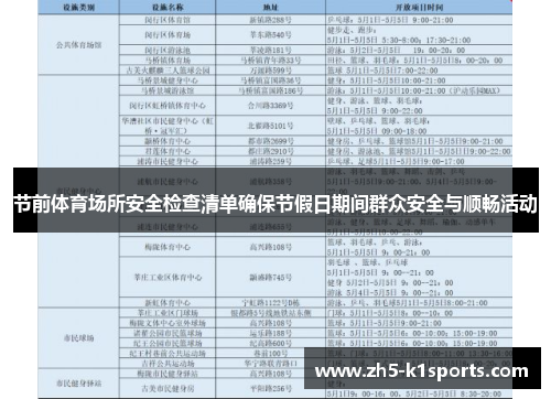 节前体育场所安全检查清单确保节假日期间群众安全与顺畅活动